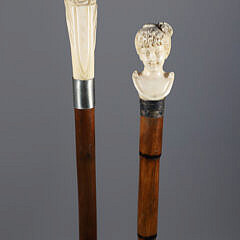 Two Whaler Made Walking Sticks Depicting Busts of Women, 19th Century