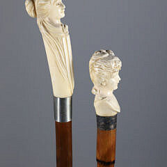 Two Whaler Made Walking Sticks Depicting Busts of Women, 19th Century