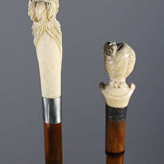 Two Whaler Made Walking Sticks Depicting Busts of Women, 19th Century