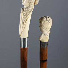 Two Whaler Made Walking Sticks Depicting Busts of Women, 19th Century
