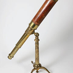 Antique Chadburn Brass and Wood Three Draw Spyglass on Tripod Stand, Made in London