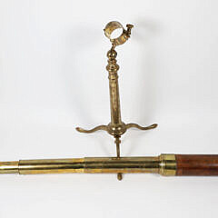 Antique Chadburn Brass and Wood Three Draw Spyglass on Tripod Stand, Made in London