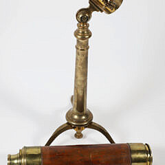 Antique Chadburn Brass and Wood Three Draw Spyglass on Tripod Stand, Made in London