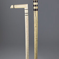 Two Whaler Made Knob Grip Walking Stick and L-Grip Cane, 19th Century
