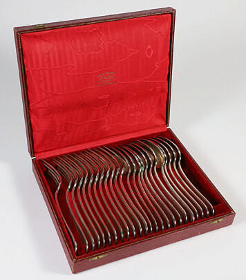 Case Set of "Apollo" French Silver Plated Tablespoons and Forks