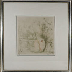 Alfred Muller (1869-1940) Original Color Etching "Baigneuses Sous Saules"