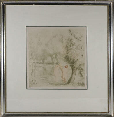 Alfred Muller (1869-1940) Original Color Etching "Baigneuses Sous Saules"