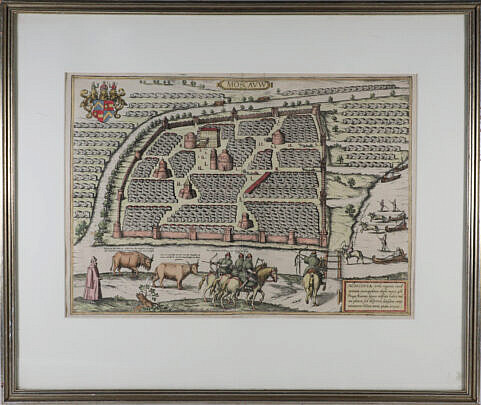 16th Century Colored Engraving of Moscow by Braun and Hogenberg.