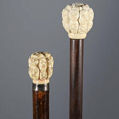 Two Japanese "Thousand Face" Walking Sticks, 19th Century