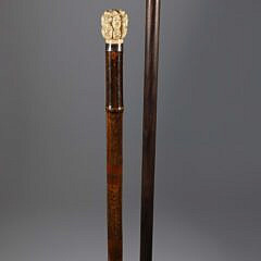 Two Japanese “Thousand Face” Walking Sticks, 19th Century