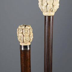 Two Japanese “Thousand Face” Walking Sticks, 19th Century