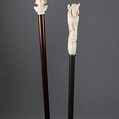 Two European Carved Female Grip Walking Sticks, 19th Century