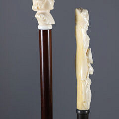 Two European Carved Female Grip Walking Sticks, 19th Century