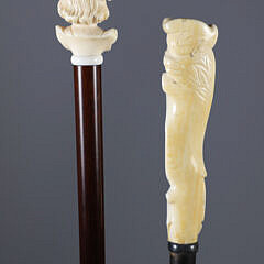 Two European Carved Female Grip Walking Sticks, 19th Century