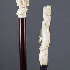 Two European Carved Female Grip Walking Sticks, 19th Century