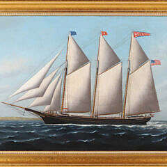 Samuel Finey Morse Badger Oil on Canvas "Portrait of a Three-Masted Clipper Ship off a Headland"