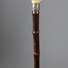 Carved Monkey Wearing a Jockey’s Hat Grip Walking Stick, 19th Century