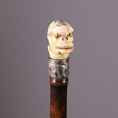 Carved Monkey Wearing a Jockey’s Hat Grip Walking Stick, 19th Century