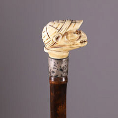 Carved Monkey Wearing a Jockey’s Hat Grip Walking Stick, 19th Century