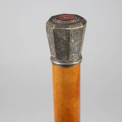 Octagonal Engraved Silver Grip Set with Intaglio Stone Walking Stick, 19th Century