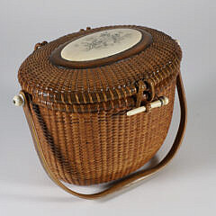 Susan Chase Nantucket Friendship Basket with Scrimshaw Roses on the Lid