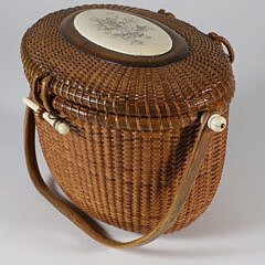 Susan Chase Nantucket Friendship Basket with Scrimshaw Roses on the Lid