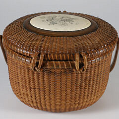 Susan Chase Nantucket Friendship Basket with Scrimshaw Roses on the Lid