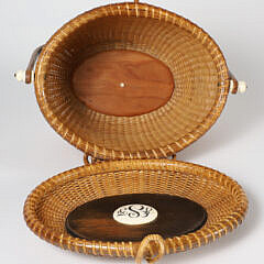 Susan Chase Nantucket Friendship Basket with Scrimshaw Roses on the Lid