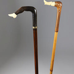 Two Whaler Made Naughty Nellie Canes, 19th Century