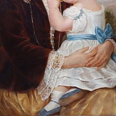 Oil on Canvas Portrait of Mother and Child, 19th Century