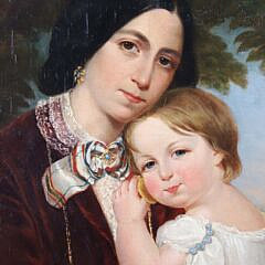 Oil on Canvas Portrait of Mother and Child, 19th Century