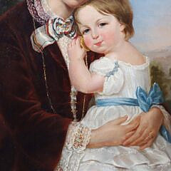 Oil on Canvas Portrait of Mother and Child, 19th Century