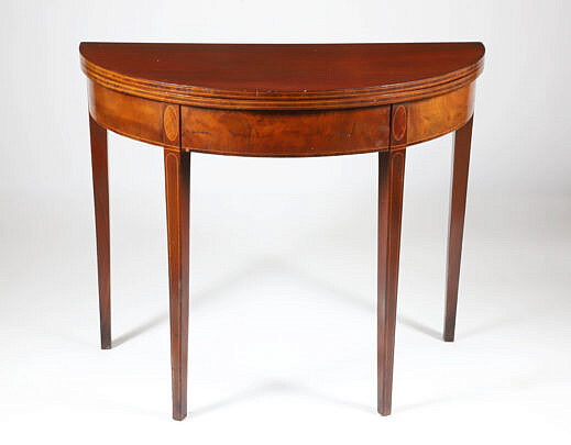 Mahogany Half-Round Gateleg Card Table with Line Inlays 19th Century