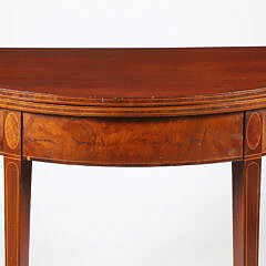 Mahogany Hepplewhite Demi-lune Table with Line Inlays, 19th Century
