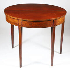 Mahogany Hepplewhite Demi-lune Table with Line Inlays, 19th Century
