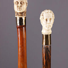 Two Carved Bust of Gentlemen Walking Sticks, 19th Century