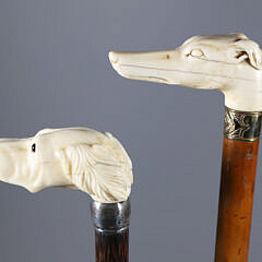 Two Carved Dog Head Canes, 19th Century