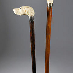 Two Carved Dog’s Head Grip Canes, 19th Century