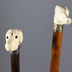 Two Carved Dog’s Head Grip Canes, 19th Century