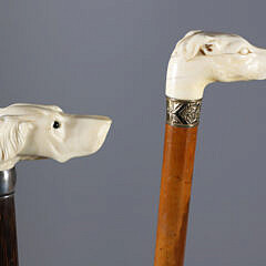 Two Carved Dog’s Head Grip Canes, 19th Century