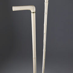 Carved L-Grip Cane and Blooming Fruit Walking Stick, 19th Century