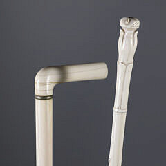 Carved L-Grip Cane and Blooming Fruit Walking Stick, 19th Century