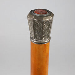 Octagonal Engraved Silver Grip Set with Intaglio Stone Walking Stick, 19th Century