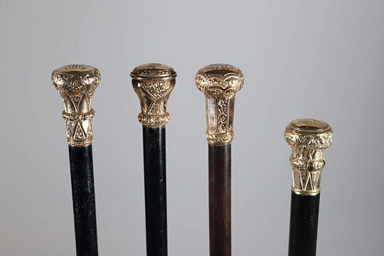 Four Antique Filled Presentation Walking Sticks, 19th Century
