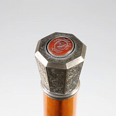 Octagonal Engraved Silver Grip Set with Intaglio Stone Walking Stick, 19th Century