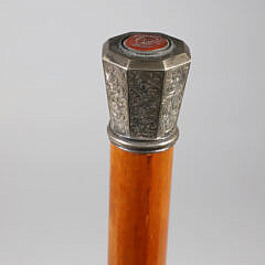 Octagonal Engraved Silver Grip Set with Intaglio Stone Walking Stick, 19th Century