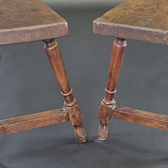 Pair of Extraordinary Antique English Oak Joint Stool Long Benches, 18th century