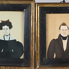 Pair of Anna Swain Nantucket Miniature Portraits of Man and Woman, circa 1832