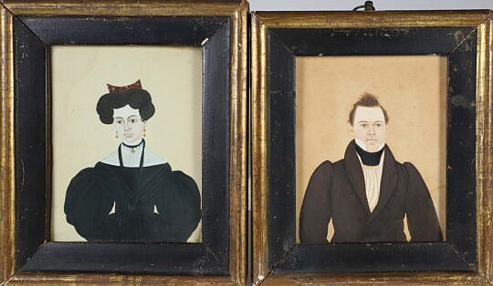 Pair of Anna Swain Nantucket Miniature Portraits of Man and Woman, circa 1832