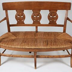 Vintage French Fruitwood Rush Seat Settee